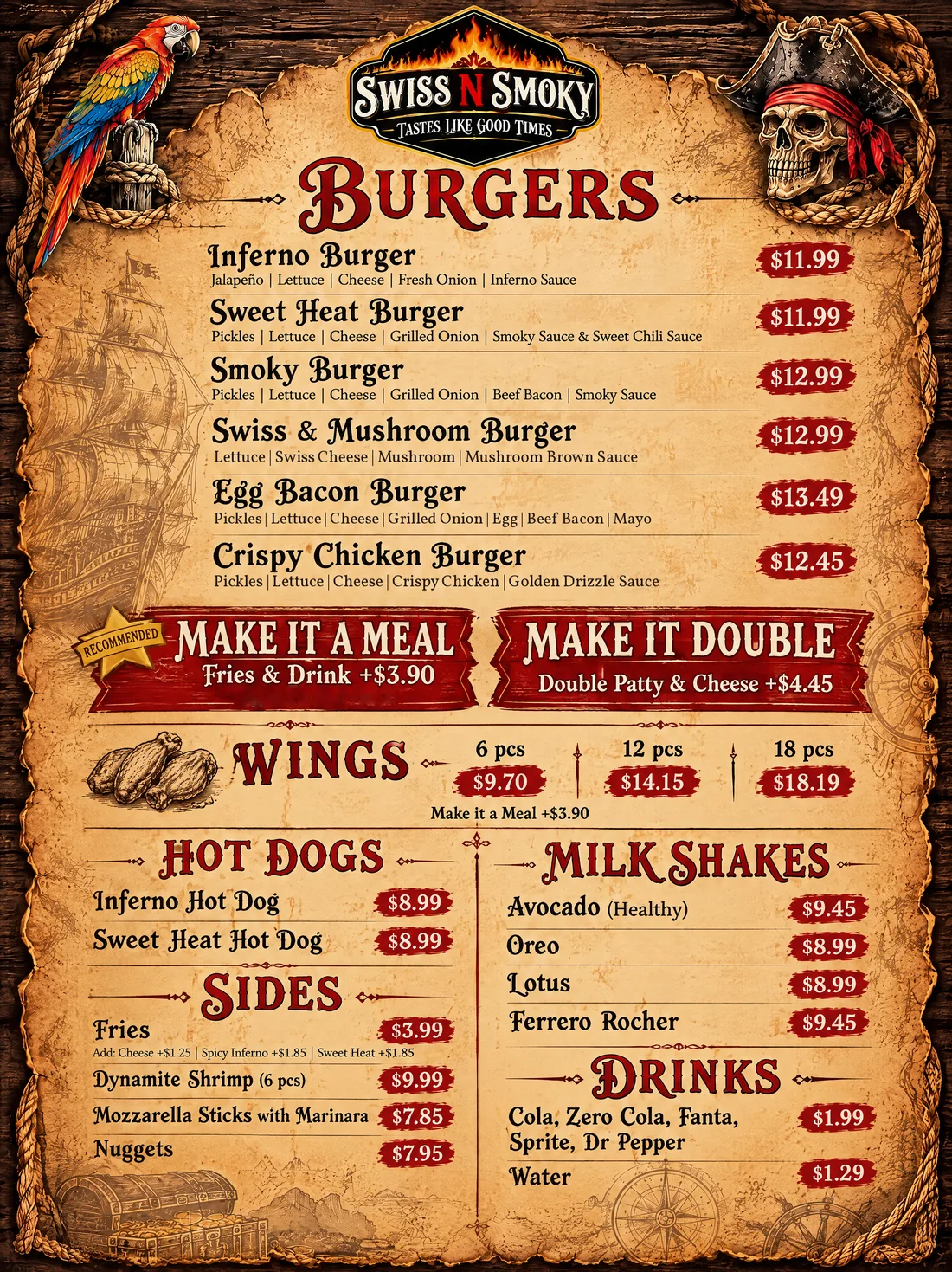 Swiss N Smoky menu board
